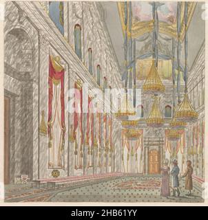 Intérieur du Palais Royal sur la place du Dam, env.1810-1813, vue de l'intérieur du grand salon du Palais Roijal (titre sur objet), vue de l'intérieur du Palais Royal sur la place du Dam à Amsterdam, ca.1810-1813.La salle des citoyens, très étroitement rendue.Partie d'un travail de plaque de c.1824-1825 contenant 74 plaques (non numérotées) des vues topographiques les plus importantes et diverses coutumes au Royaume-Uni des pays-Bas., Evert Maaskamp (mentionné sur l'objet), imprimeur: Anonyme (mentionné sur l'objet), Amsterdam, 1810 - 1813 et/ou 1824 - 1825, papier, gravure, gravure, hauteur Banque D'Images