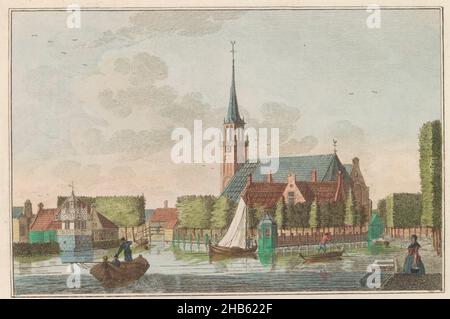 Broek dans Waterland, env.1790, Broek over 't Havenrak te Zien, Village de Broek - levier vis-à-vis du Havenrak (titre sur objet), vue du village de Broek dans Waterland, vue sur l'eau, ca.1790. Partie d'une plaque de c.1824-1825 avec 74 plaques (non numérotées) des vues topographiques les plus importantes et diverses coutumes au Royaume-Uni des pays-Bas., imprimerie: Carel Frederik Bendorp (I), dessinateur intermédiaire: Jan Bulthuis, Amsterdam, 1786 - 1792 et/ou 1824 - 1825, papier, gravure, hauteur 155 mm × largeur 216 mm Banque D'Images