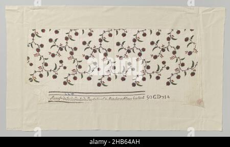 Fragment de coton, imprimé avec des branches de fleurs, fragment de coton.Dessin de fleurs et de feuilles de tendrils en rouge, brun, goren et (petit) jaune sur fond de couleur crème.À la fin du tissu, les marques 'Manufre de Toiles Peintes de Pourtalaces ca Munster' et 'Alsace bon teint 50 GD 714'., Münster, 1790 - 1800, coton (textile), hauteur 87,0 cm × largeur 36,5 cm Banque D'Images