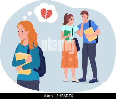 Illustration isolée à vecteur de la coupure de cœur chez les adolescents en 2D Illustration de Vecteur