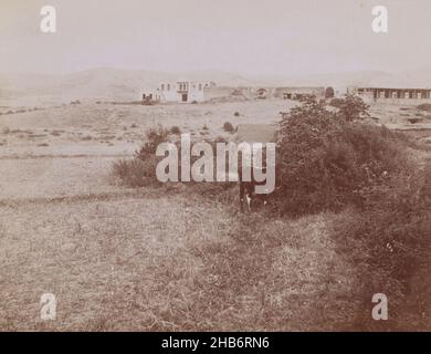 Paysage, la route de Rescht, Iran, Paysage de graminées, la route de Rescht, Iran.Paysage plat avec des maisons en arrière-plan et une vache par un Bush en premier plan., Antoine Sevruguin (attribué à), Iran, c.1885 - c.1910, papier, imprimé albumine, hauteur 155 mm, largeur 204 mm Banque D'Images