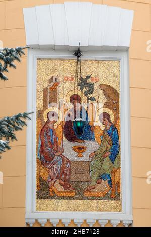 Icône en mosaïque de la Trinité dans le monastère Saint Danilov.Moscou Banque D'Images