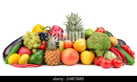 Fruits et légumes frais isolé sur fond blanc Banque D'Images