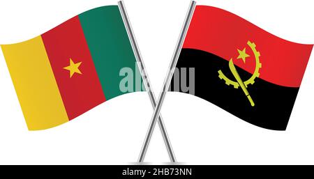 Drapeaux du Cameroun et de l'Angola.Illustration vectorielle. Illustration de Vecteur