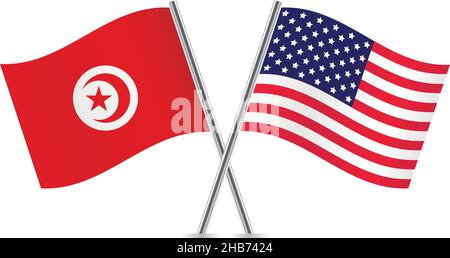 Drapeaux de l'Amérique et de la Tunisie.Illustration vectorielle. Illustration de Vecteur