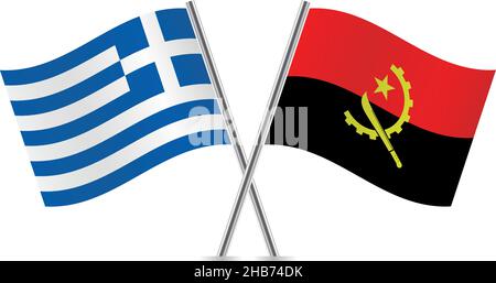 Drapeaux de la Grèce et de l'Angola.Illustration vectorielle. Illustration de Vecteur