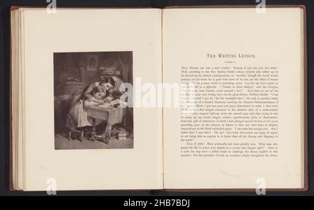 Photoréproduction d'un imprimé après un tableau, représentant une fille enseignant à sa sœur d'écrire, fabricant: Anonyme, anonyme, c.1861 - avant 1871, papier, hauteur 149 mm × largeur 121 mm Banque D'Images