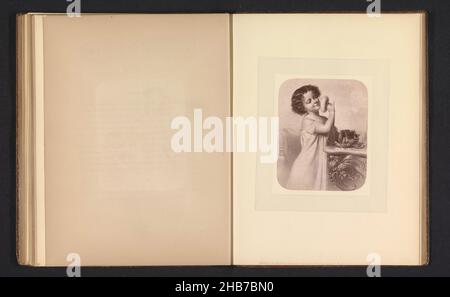 Photoréproduction d'un imprimé après la peinture d'une fille avec une bouffée de poudre par Fritz Zuber-Buhler, fabricant: Anonyme, James Posselwhite, Londres, c.1864 - avant 1874, papier, hauteur 120 mm × largeur 97 mm Banque D'Images