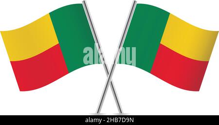 Le Bénin a franchi des drapeaux. Drapeaux béninois sur fond blanc. Illustration vectorielle. Illustration de Vecteur