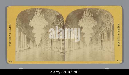 Salle des miroirs du château de Versailles, Versailles (titre de la série), anonyme, Spiegelzaal, c.1850 - c.1875, carton, imprimé albumine, hauteur 85 mm × largeur 170 mm Banque D'Images