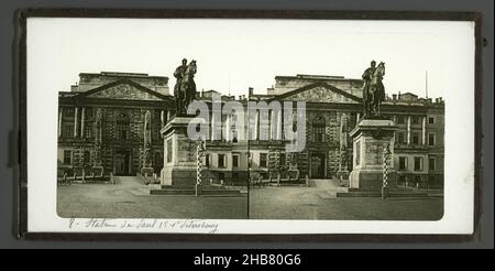 Statue équestre de Pierre le Grand devant le château de Mikhaïlovsky à Saint-Pétersbourg, Statue de Paul 1E, Saint-Pétersbourg (titre sur objet), anonyme, Saint-Pétersbourg, 1860 - 1890, verre,glissière, hauteur 85 mm × largeur 170 mm Banque D'Images