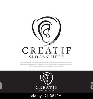 Illustration de ligne logo d'icône d'oreille, couleur de base modèle EAR concept.design simple Illustration de Vecteur