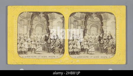 Premier acte, cinquième scène de l'Africaine, l'Africaine 1er acte, scène V (titre sur objet), les théâtres de Paris (titre sur objet), anonyme, éditeur: Adolphe Block (mentionné sur objet), Paris, 1873 - 1874, carton, papier,imprimé albumine, coupe, hauteur 87 mm × largeur 174 mm Banque D'Images