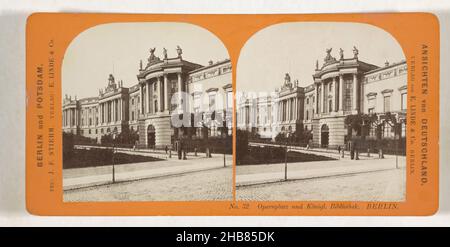 Alte Bibliothek à Bebelplatz à Berlin, Opernplatz und Königl.Bibliothèque.Berlin (titre sur objet), Ansichten von Deutschland, Berlin und Potsdam (titre de la série sur objet), Johann Friedrich Stiehm (mentionné sur objet), éditeur: E. Linde & Co (mentionné sur objet), Bebelplatz, éditeur: Berlin, 1868 - 1870, carton,papier, imprimé albumine, hauteur 86 mm × largeur 176 mm Banque D'Images