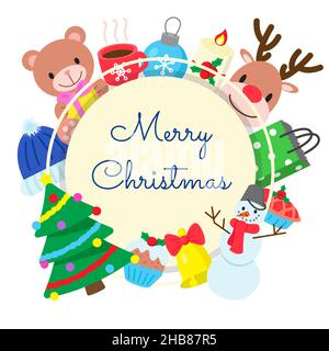 Joyeuses fêtes, carte avec différents éléments de design.Imprimé joyeux Noël et joyeux nouvel an.Cadre des arts plastiques imprimé pour la décoration de saison, bann Illustration de Vecteur