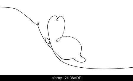 Mise en plan continue d'une ligne.Logo papillon volant.Illustration en noir et blanc.Concept logo, carte, bannière, affiche Illustration de Vecteur