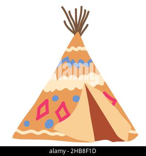 Tipi ou wigwam, demeure des nations du nord du Canada, de la Sibérie, de l'Amérique du Nord Illustration sur fond blanc. Illustration de Vecteur