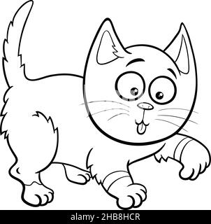 Illustration de dessin animé noir et blanc de la page de livre de coloriage de chat ou de chaton Illustration de Vecteur