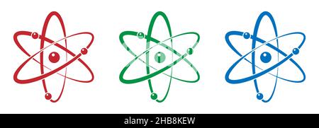 Icône Atom dans un design plat.Définissez le symbole de molécule ou d'atome dans différentes couleurs.Illustration vectorielle Illustration de Vecteur