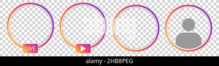 Instagram Story, streaming en direct, nouvel ensemble de vecteurs hashtag de l'histoire.Badges d'histoires Instagram.Illustration éditoriale isolée sur fond transparent Illustration de Vecteur