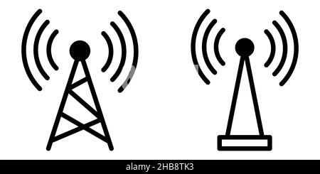 Icônes de signal de la tour définies.Style art plat et ligne.Illustration vectorielle isolée sur fond blanc Illustration de Vecteur