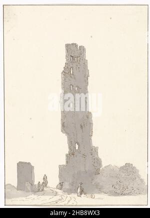 Ruine de la tour le long de la grande route entre Terracina et Fondi, Torre delle Sette accciate sur le grand chemin entre Terracina et amp; Fondi (titre sur objet), Voyage en Italie, en Sicile et à Malte - 1778 (titre de série), dessinateur: Louis Ducros, 1778, papier, craie,brosse, stylo, hauteur 235 mm × largeur 170 mm Banque D'Images