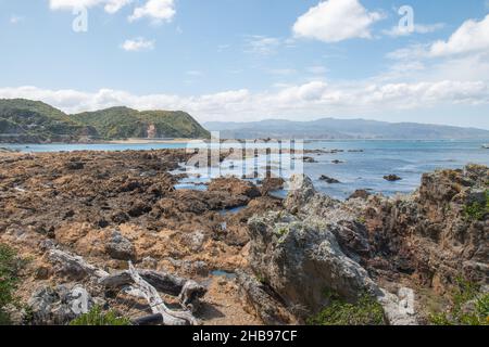 Une baie Rocky près de Island Bay, Wellington, Nouvelle-Zélande Banque D'Images