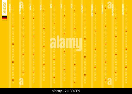 Calendrier vertical d'une rangée pour l'année 2022 en allemand.Calendrier allemand pour 2022 avec les dimanches en surbrillance.Illustration vectorielle. Illustration de Vecteur