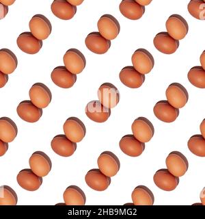 Motif sans couture sans fin de paires d'œufs beiges avec ombres dures isolées sur fond blanc.Vue de dessus Banque D'Images