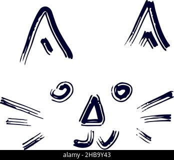 Dessinez le visage d'un chat avec une moustache Illustration de Vecteur