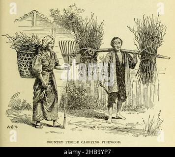 Illustration de personnes de pays transportant du bois de chauffage du livre 'Rambles in Japan: The Land of the Rising Sun' de Henry Baker Tristram (1822-1906).Date de publication 1895. Banque D'Images