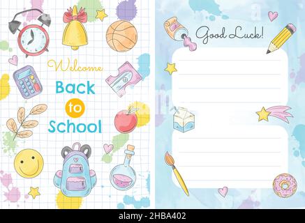 modèle de carte d'illustration de motif vectoriel watercolor back school Illustration de Vecteur