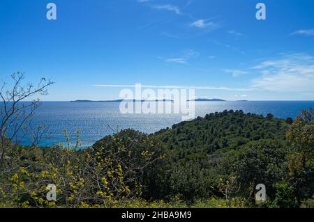 3 'les d'Or' (Levant, Port-Cros, Porquerolles) en Côte d'Azur Banque D'Images