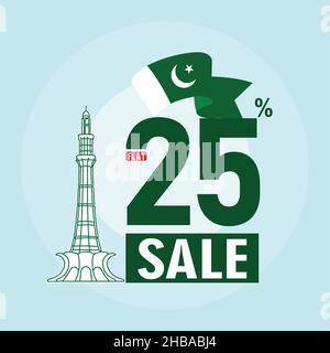 25 décembre Quaid e Azam concept de vente de jour avec 25% de réduction sur les boîtes cadeaux promotionnelles avec fort Lahore Illustration de Vecteur