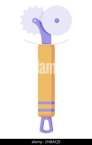 Couteau à pizza à lame ronde, image plate avec poignée jaune et deux couteaux, réguliers et ondulés.Illustration vectorielle Illustration de Vecteur