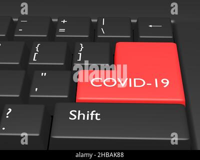 Concept COVID-19. Mot COVID-19 sur le bouton du clavier de l'ordinateur. rendu 3d Banque D'Images