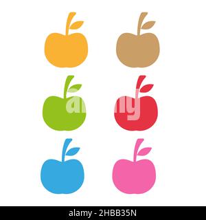 Pommes.Ensemble de fruits rouges, verts, mordus et demi avec feuille.Illustration vectorielle.Isolé Illustration de Vecteur