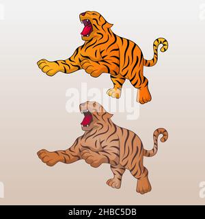 Illustration du vecteur tigre bondissant et rugissant Illustration de Vecteur