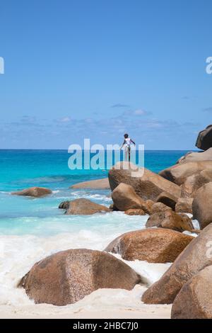 Célèbre plage d'Anse Georgette sur l'île de Praslin, Seychelles Banque D'Images