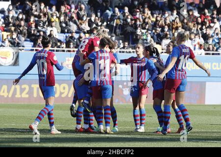 Barcelone, Espagne.18th décembre 2021.Barcelone, Espagne, décembre 18th 2021: Les joueurs de Barcelone célèbrent un but pendant, Primera Iberdrola match entre Barcelone et Rayo Vallecano au stade Johan Cruyff à Sant Joan Despi, Barcelone, Espagne.Rama Huerta/SPP crédit: SPP Sport presse photo./Alamy Live News Banque D'Images