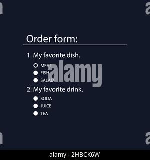 Formulaire de commande en ligne.La liste radio est un élément HTML du modèle de site Web.Interface utilisateur pour le site Web et l'application.Illustration vectorielle. Illustration de Vecteur