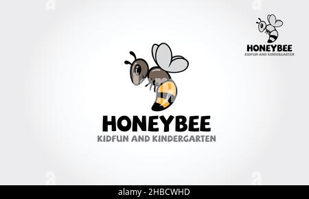 Modèle de logo Honey Bee Kidfun et Kindergarten Vector.Illustration du logo Honey isolé.Style linéaire de modèle vectoriel de conception Bee. Illustration de Vecteur