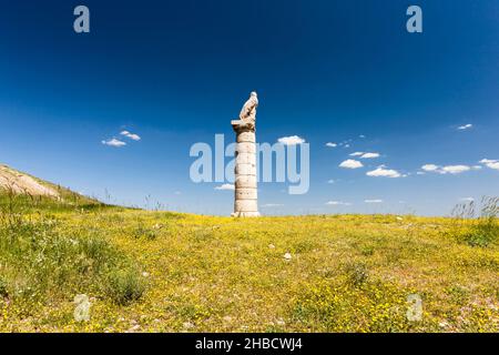 Karakus Tumulus, statue d'aigle au sommet d'une colonne romaine, tombeau royal du Royaume de Commagène, Kahta, province d'Adıyaman, Anatolie, Turquie, Asie Banque D'Images