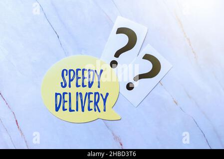 Légende de texte présentant Speedy Delivery.Mot pour fournir des produits de manière rapide ou le jour même expédition outre-mer nouvelles idées nouveau concept créatif Banque D'Images