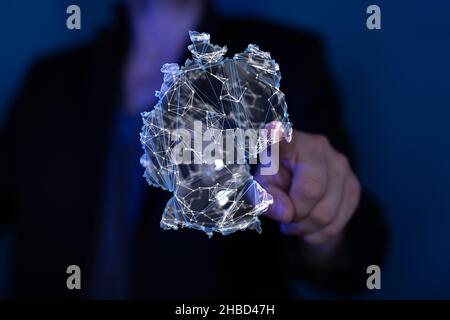 Une personne touchant le rendu 3D de la carte numérique de l'Allemagne Banque D'Images