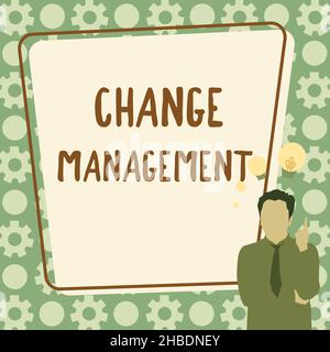 Affiche change Management.Concept Internet Remplacement du leadership dans une organisation nouvelles politiques Illustration d'Un homme d'affaires debout Banque D'Images