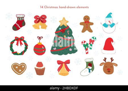 Ensemble de jouets de Noël mignons dessinés à la main Illustration de Vecteur