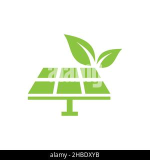 Panneau solaire avec icône vecteur à feuilles.Symbole d'énergie vert. Illustration de Vecteur