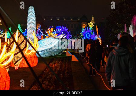 «Illuminzed Evolution» est une exposition organisée au jardin des plantes par le Musée d'Histoire naturelle jusqu'au 30 janvier 2022.Paris, France, le 18 décembre 2021.Photo de Lionel Unman/ABACAPRESS.COM Banque D'Images