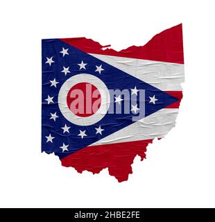 Carte DE l'OHIO DE L'ÉTAT DES ÉTATS-UNIS avec drapeau sur l'ancien modèle de papier Banque D'Images